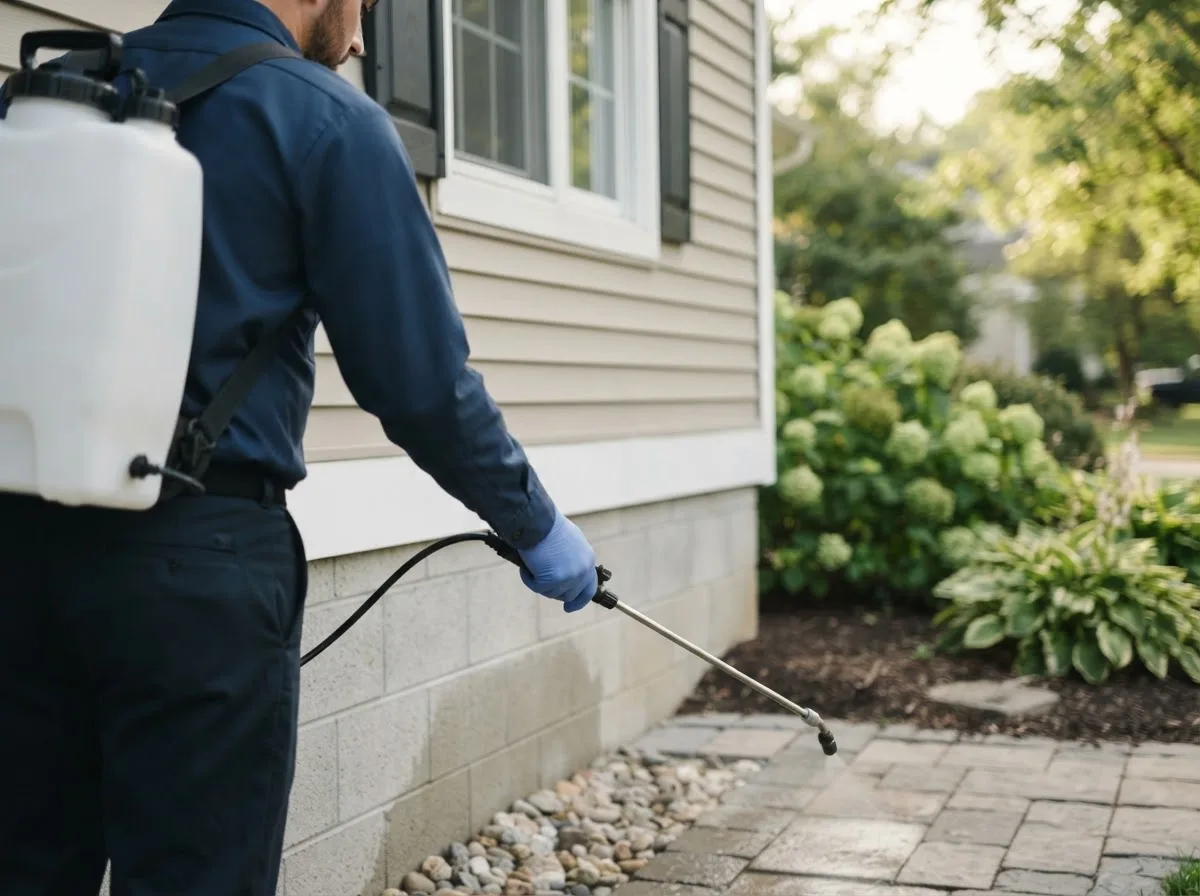 Pest control technician inspecting a home in Pompano Beach, FL